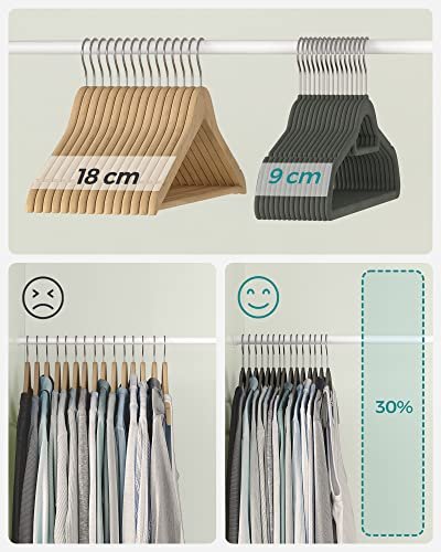 SONGMICS tjbjle, skridsikker, m. bindestang og 360° drejelig krog - gr fljl stof (st med 20)