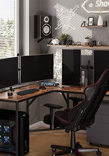 VASAGLE hjrneskrivebord - rustik brun spnplade og sort stl (149x149)