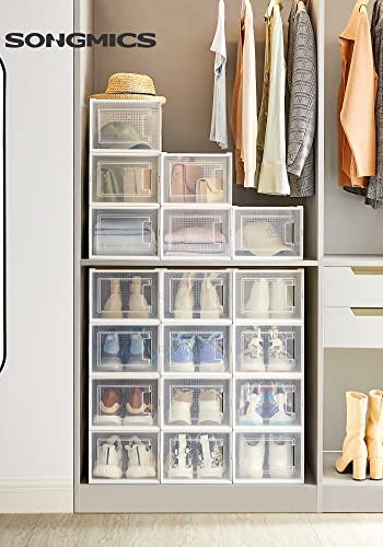 SONGMICS skoske, stabelbar og foldbar - hvid og klar polypropylen (st med 18)