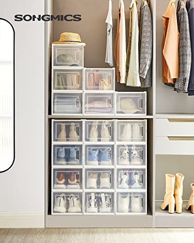 SONGMICS skoske, stabelbar og foldbar - hvid og klar polypropylen (st med 18)