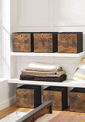 SONGMICS opbevaringskasse, foldbar - rustik brun og sort stof og pap (st med 6)