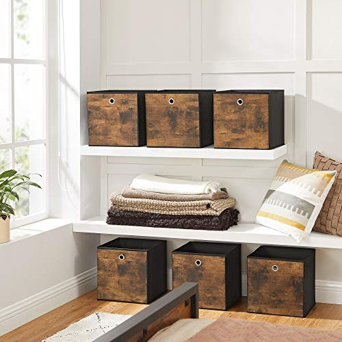 SONGMICS opbevaringskasse, foldbar - rustik brun og sort stof og pap (st med 6)