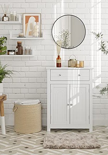 VASAGLE badevrelsesskab, m. 2 lger, 1 hjdejusterbar hylde og 1 skuffe - hvid MDF