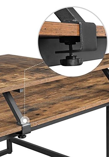 VASAGLE hjrneskrivebord, m. skrmstativ - rustik brun spnplade og sort stl (140x130)