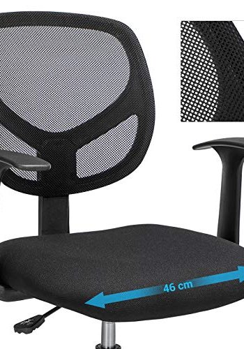 SONGMICS kontorstol, m. armln og justerbar hjde og fodsttte - sort plast og polyester mesh-stof