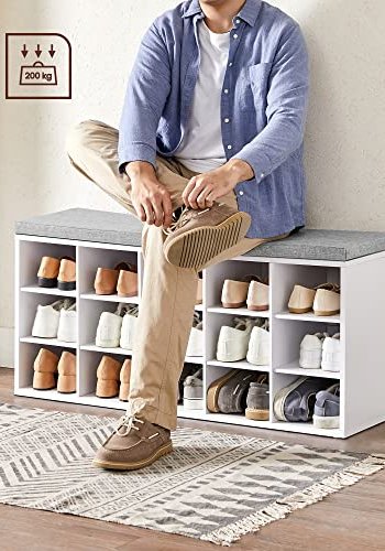 VASAGLE bnk, m. gr hynde og 15 rum til sko - hvid spnplade (105x30)