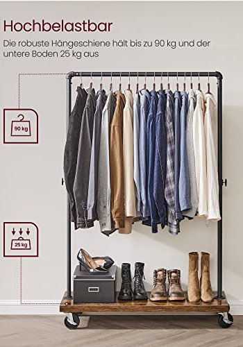 VASAGLE tjstativ, m. 1 hylde og hjul - brun spnplade og sort stl