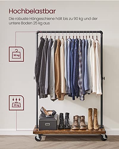 VASAGLE tjstativ, m. 1 hylde og hjul - brun spnplade og sort stl