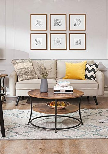 VASAGLE sidebord, m. 1 hylde, rund - rustik brun spnplade og sort stl (55)