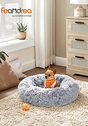 FEANDREA doughnut hundeseng, rund, m. aftageligt vaskbart betrk - lang gr plys (60)