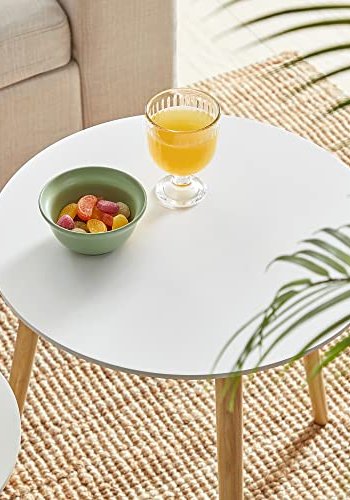 VASAGLE sidebord, rund - hvid MDF og natur fyrretr (st med 2)