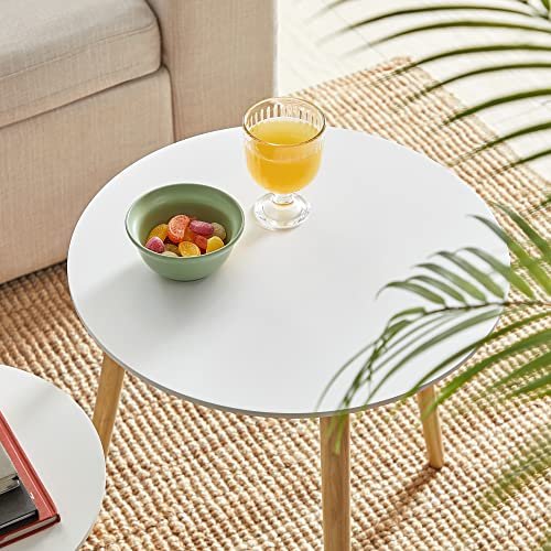 VASAGLE sidebord, rund - hvid MDF og natur fyrretr (st med 2)