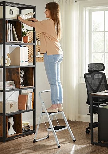 Songmics trappestige, m. 2 trin, foldbar, sikkerhedslsemekanisme - hvid stl