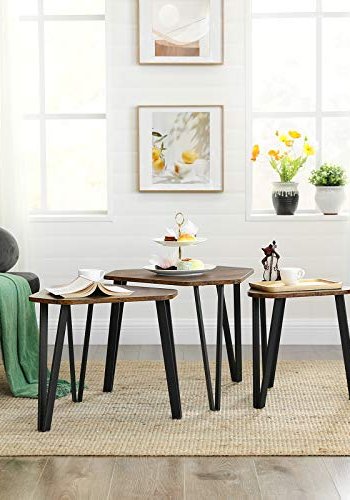 VASAGLE indskudsborde, sekskantede - rustik brun spnplade og sort stl (st med 3)