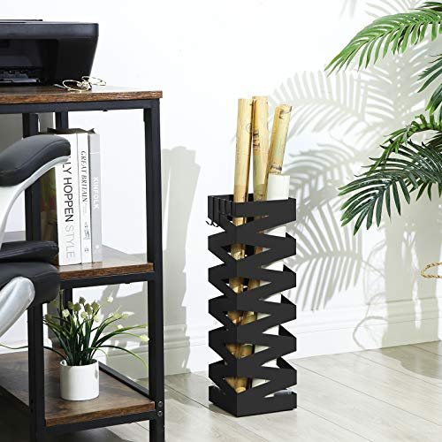 SONGMICS paraplyholder, kvadratisk, m. kroge og drypbakke - sort metal