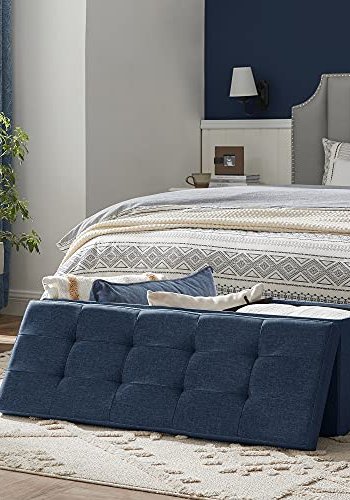 SONGMICS Osmannisk opbevaringsbnk, m. 1 lg, 2 rum, foldbar - marinebl linned (110x38)