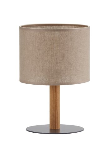 TK Deva bordlampe, rund - natur stof/fyrretr og sort stl