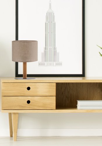 TK Deva bordlampe, rund - natur stof/fyrretr og sort stl