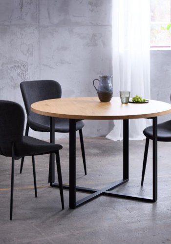 Lugo spisebord, rund - natur vildeg melamin og sort metal (120)