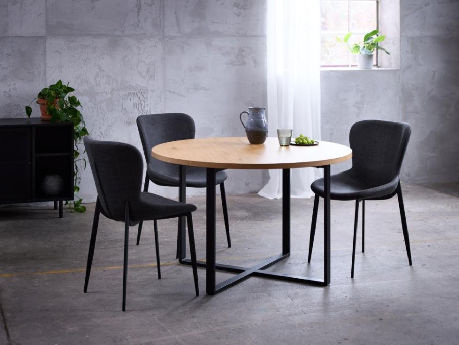 Lugo spisebord, rund - natur vildeg melamin og sort metal (120)