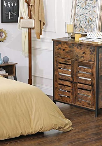 VASAGLE skab, m. 2 lamellger, 1 skuffe og 1 hylde - rustik brun spnplade og sort stl