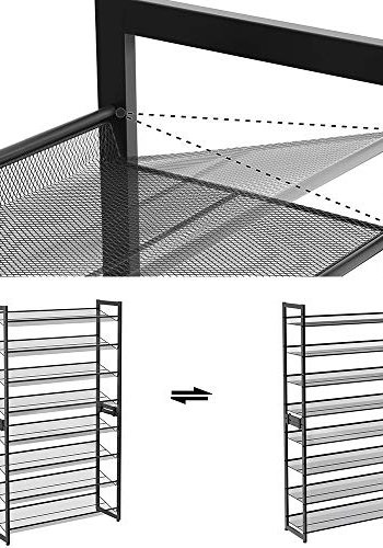 SONGMICS skohylde, stabelbar, 4 justerbare mesh-hylder flad eller vinklet - sort stl (st med 2)