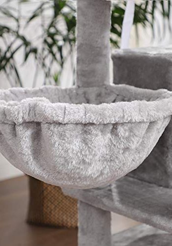 FEANDREA stor kradsetr, 8 niveauer, 2 platforme, 3 huler, 2 pomponer, 2 kurve - lysegr plys