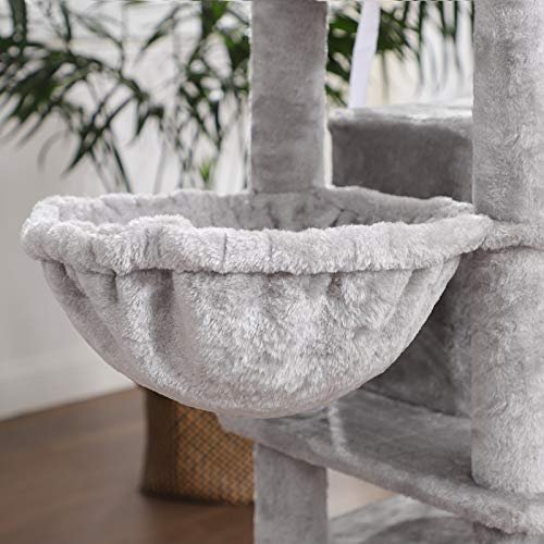 FEANDREA stor kradsetr, 8 niveauer, 2 platforme, 3 huler, 2 pomponer, 2 kurve - lysegr plys