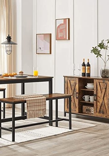 VASAGLE spisebordsbnk, rektangulr - rustik brun spnplade og sort jern (st med 2)