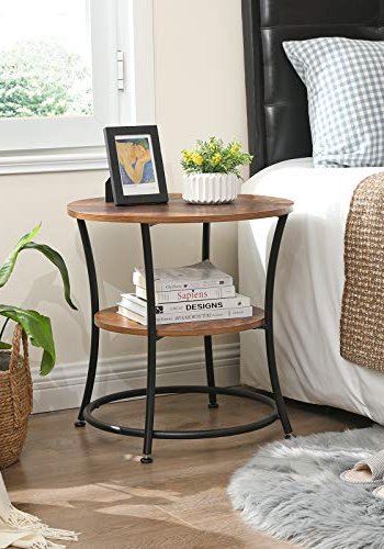 VASAGLE sidebord, m. 1 hylde, rund - rustik brun spnplade og sort stl (55)