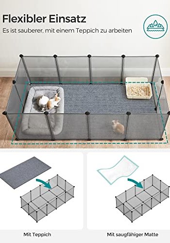 SONGMICS kravlegrd til kledyr, hamstere, marsvin, kaniner, til indendrs brug - gr plastik