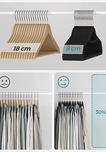 SONGMICS tjbjle, skridsikker, m. bindestang og 360° drejelig krog - sort fljl stof (st med 20)