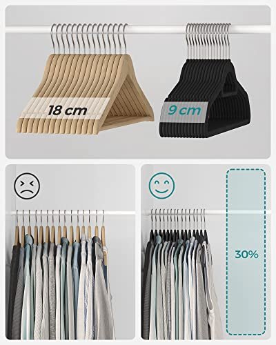 SONGMICS tjbjle, skridsikker, m. bindestang og 360° drejelig krog - sort fljl stof (st med 20)