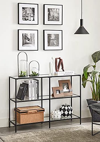 VASAGLE konsolbord, m. 2 hylder - hrdet glas og sort stl (100x30)