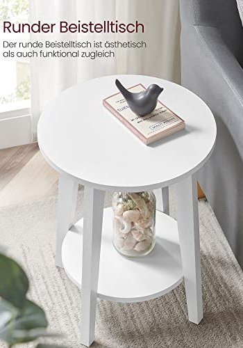 VASAGLE sidebord, m. 1 hylde, rund - hvid spnplade (40) 