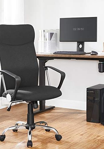 SONGMICS kontorstol, m. armln, vippefunktion og justerbar hjde - sort polyester og stl