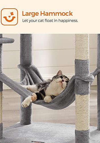 FEANDREA kradsetr, 6 niveauer, 1 stol, 2 huler, 2 pomponer, 1 hngekje - lysegr plys