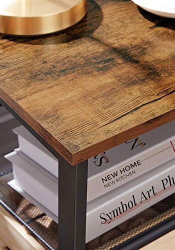 VASAGLE sidebord, m. 2 justerbare mesh-hylder - rustik brun spnplade og sort stl (40x40)