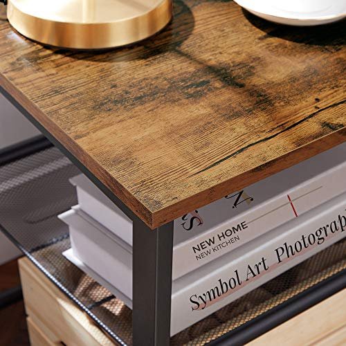 VASAGLE sidebord, m. 2 justerbare mesh-hylder - rustik brun spnplade og sort stl (40x40)