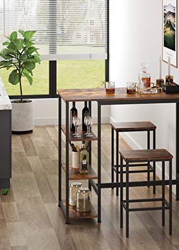 VASAGLE barbord, m. 3 hylder - rustik brun spnplade og sort stl (109x60)