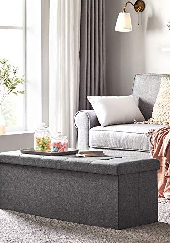 Songmics bnk, foldbar, m. lg og metalskillegitter - mrkegr imiteret linned (110x38)