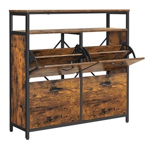 VASAGLE skoskab, m. 4 klaplger og 1 hylde - rustik brun spnplade og sort stl