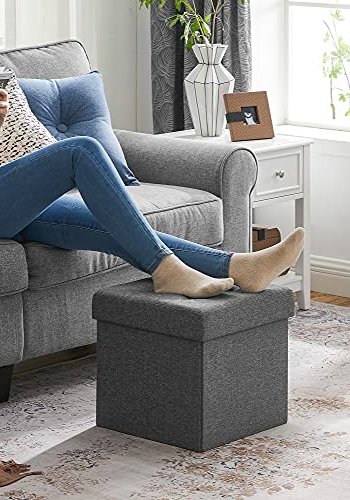 SONGMICS Foldeopbevaring osmannisk skammel fodsttte og tekstillinned mrkegr 38 x 38 x 38 cm lsf27z