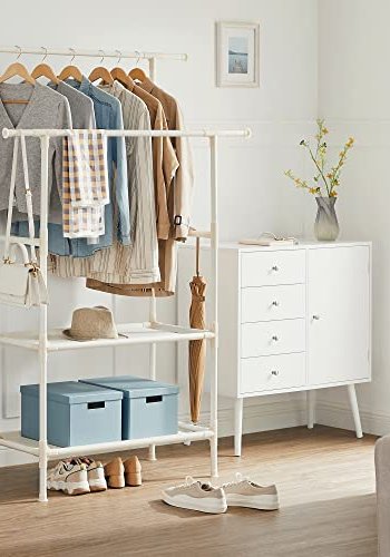 SONGMICS tjstativ, m. 2 bjlestnger og 2 hylder - hvid stof og jern