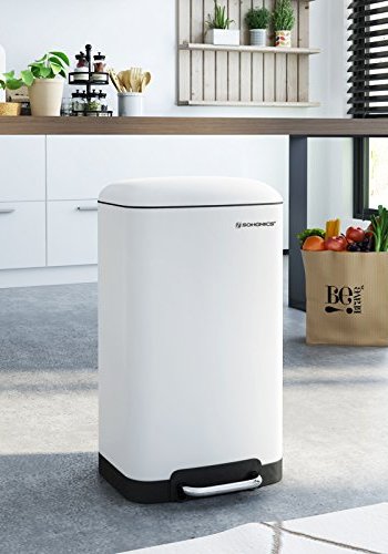 SONGMICS affaldsspand, 30L, m. indvendig spand og lg med bld lukning, lufttt - hvid stl
