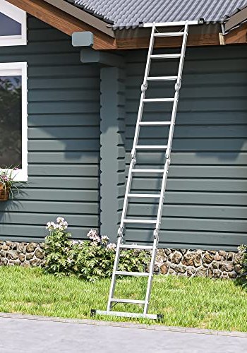SONGMICS 3,5 m stige, multifunktionsstige, m. 2 metalplader, 12 trin, leddelt - slv aluminium