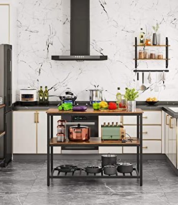 VASAGLE bagereol, kkken, m. 2 hylder - brun spnplade og sort stl (120x60)