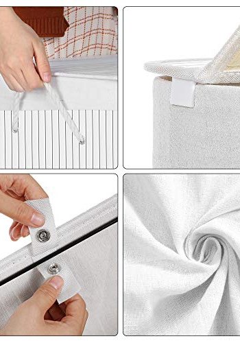 SONGMICS opdelt vasketjskurv, m. lg, 2 sektioner, aftagelig for, hndtag - hvid bomuld og bambus