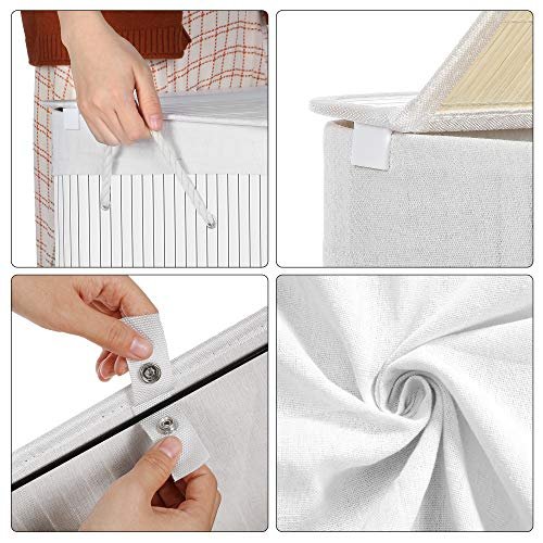 SONGMICS opdelt vasketjskurv, m. lg, 2 sektioner, aftagelig for, hndtag - hvid bomuld og bambus