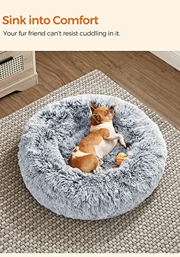 FEANDREA doughnut hundeseng, rund, m. aftageligt vaskbart betrk - lang gr plys (60)